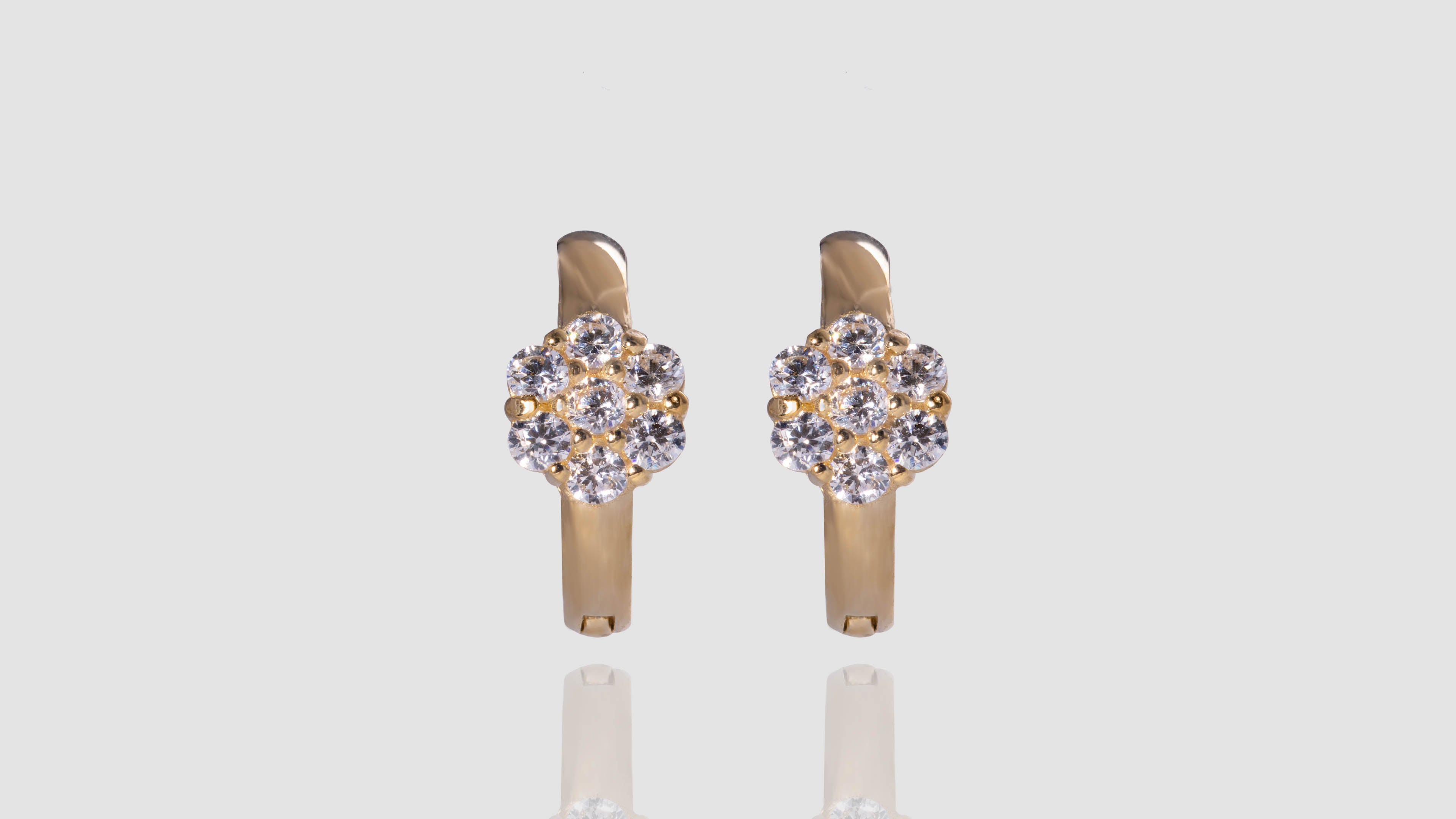 14K Yellow Gold CZ Flower Huggies